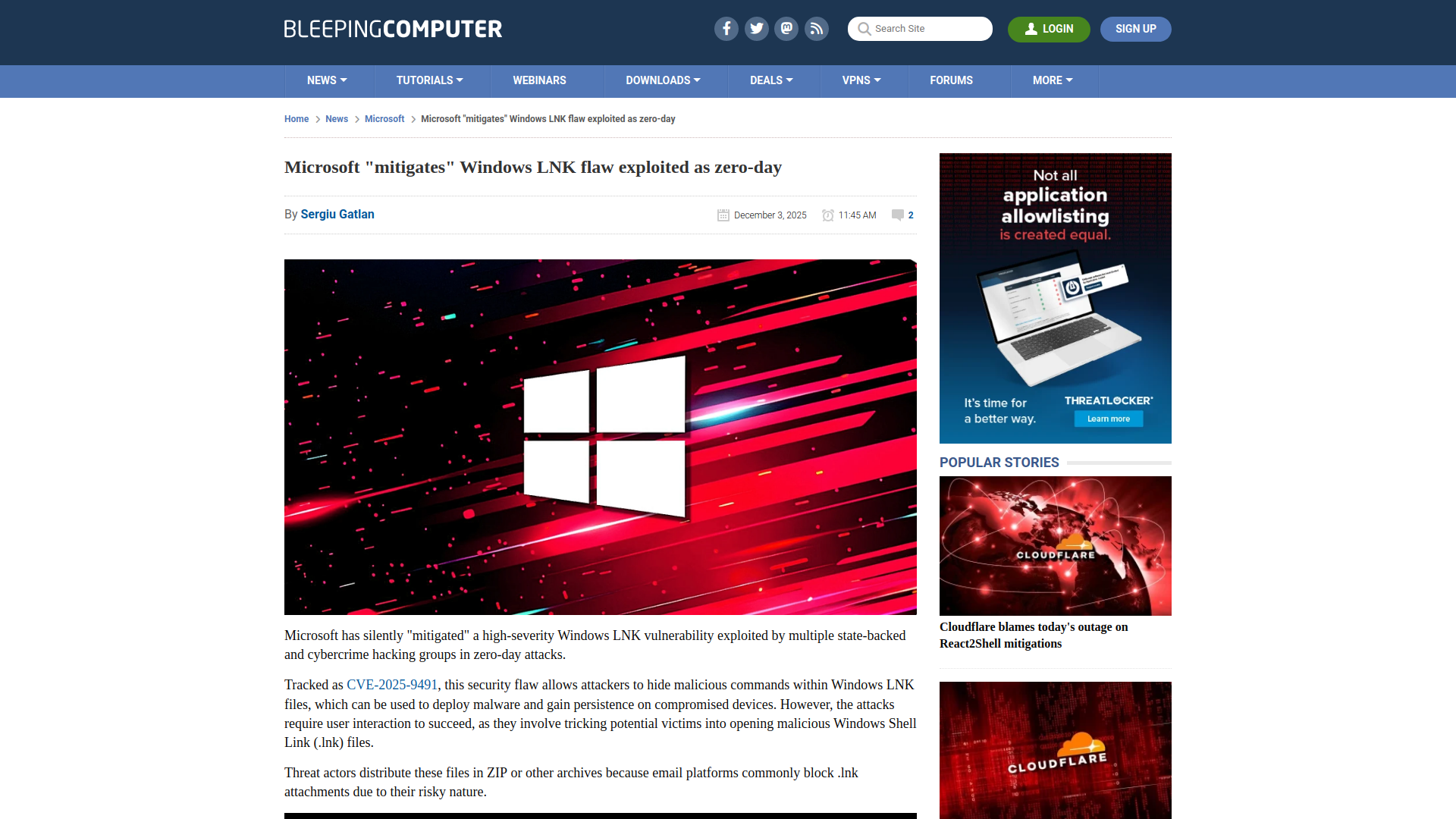 Microsoft "mitigates" Windows LNK flaw exploited as zero-day