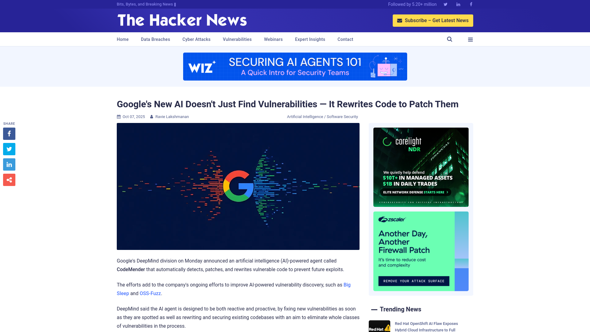 Google's New AI Doesn't Just Find Vulnerabilities — It Rewrites Code to Patch Them