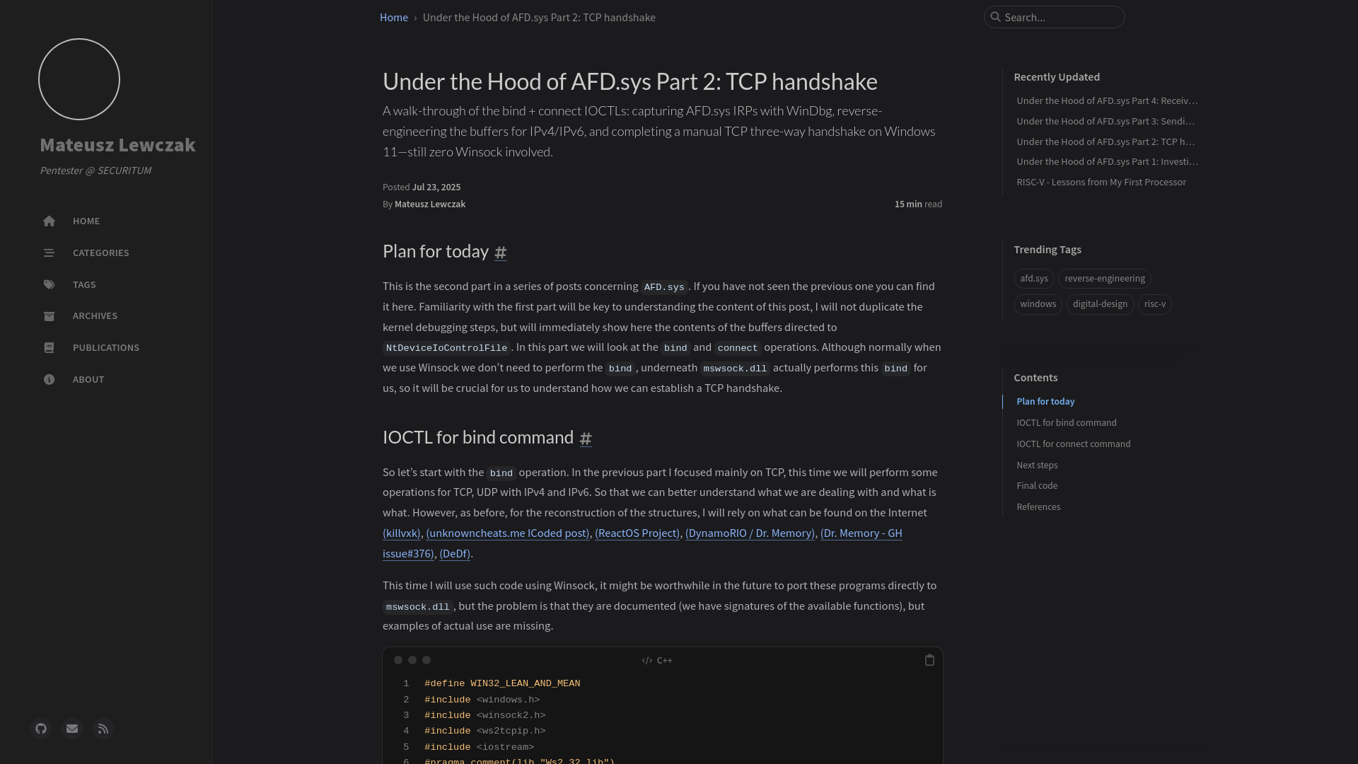 Under the Hood of AFD.sys Part 2: TCP handshake | Mateusz Lewczak