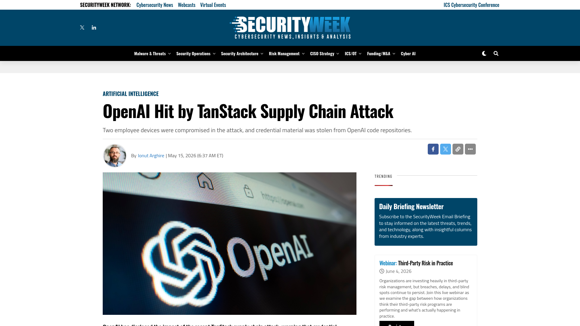 OpenAI Hit by TanStack Supply Chain Attack - SecurityWeek