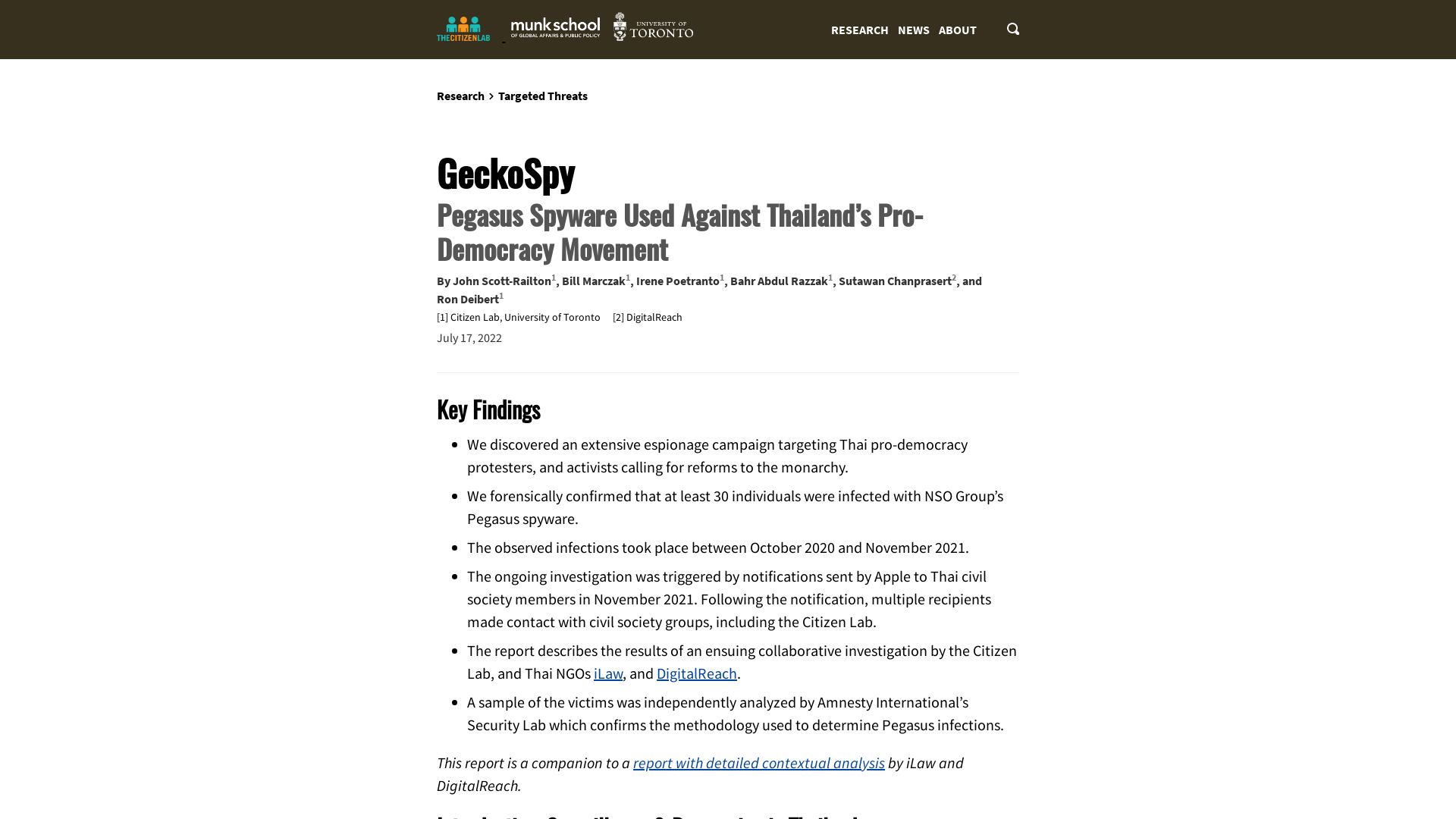 GeckoSpy: Pegasus Spyware Used Against Thailand’s Pro-Democracy Movement - The Citizen Lab