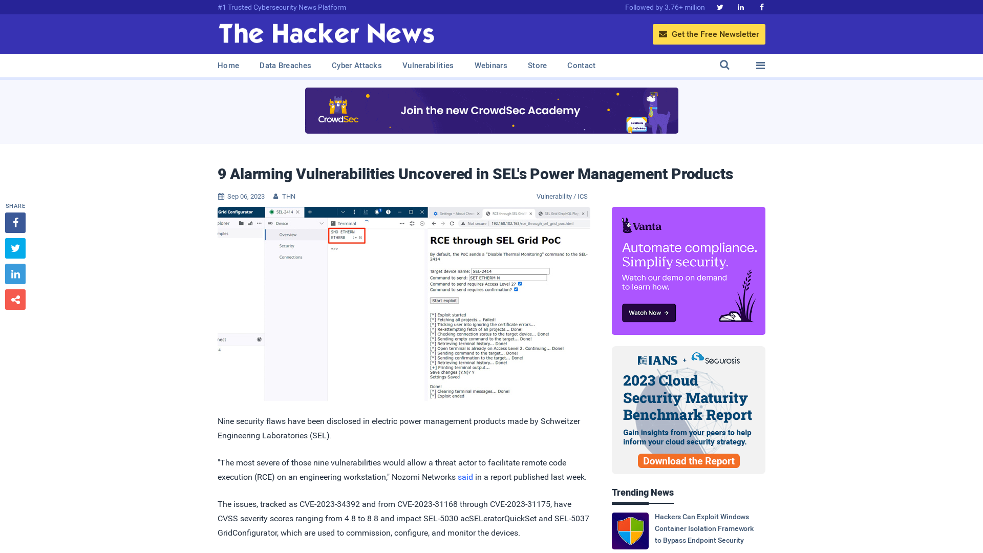 9 Alarming Vulnerabilities Uncovered in SEL's Power Management Products