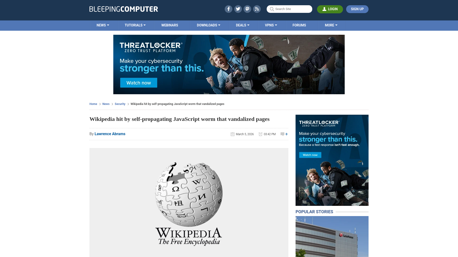 Wikipedia hit by self-propagating JavaScript worm that vandalized pages