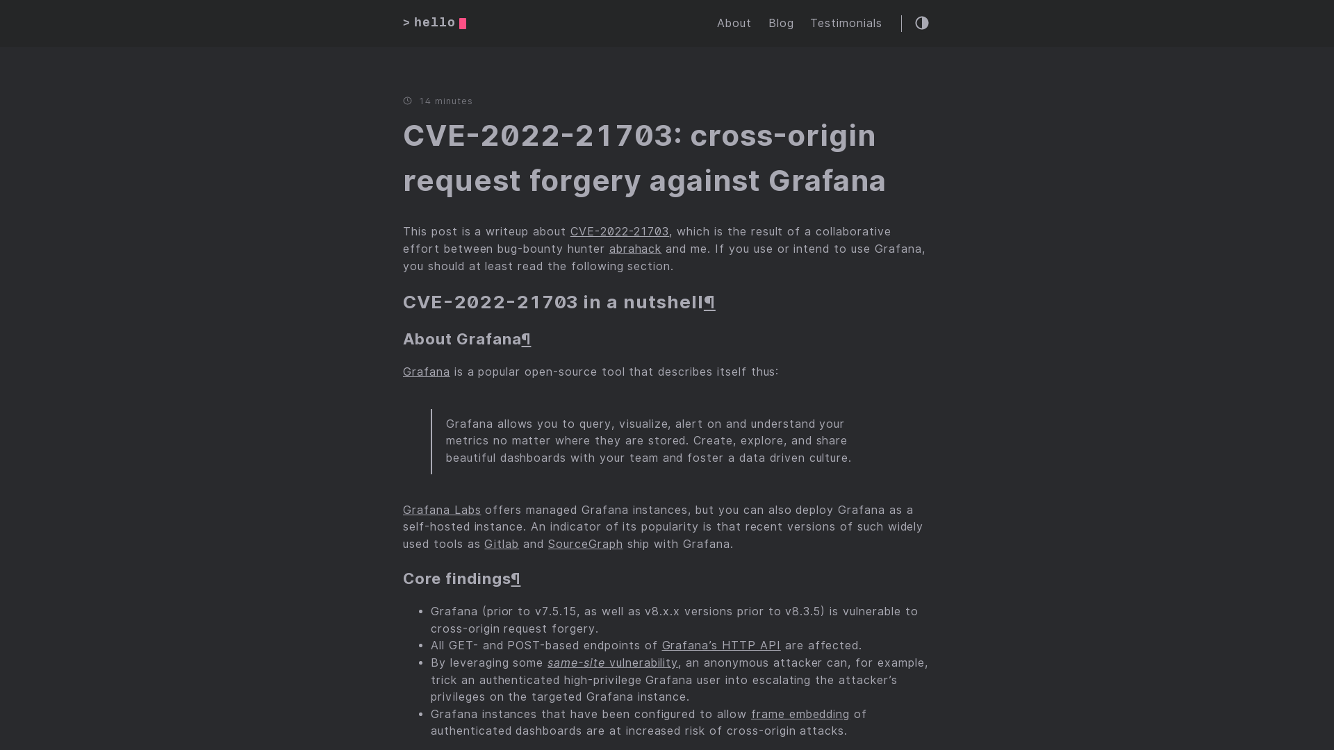 CVE-2022-21703: cross-origin request forgery against Grafana :: jub0bs.com
