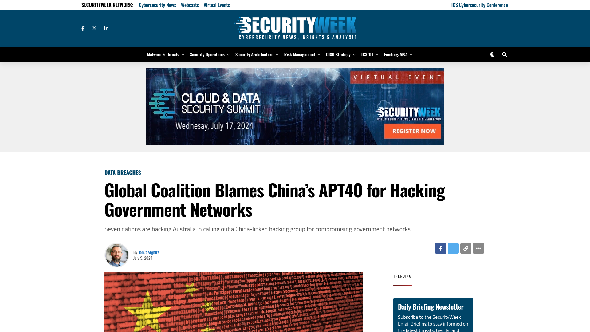 Global Coalition Blames China’s APT40 for Hacking Government Networks - SecurityWeek