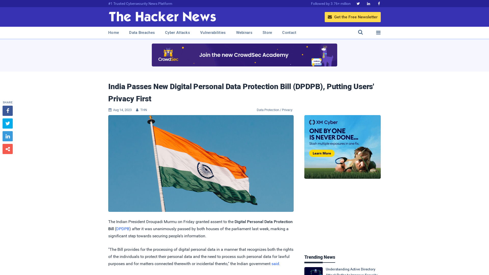 India Passes New Digital Personal Data Protection Bill (DPDPB), Putting Users' Privacy First