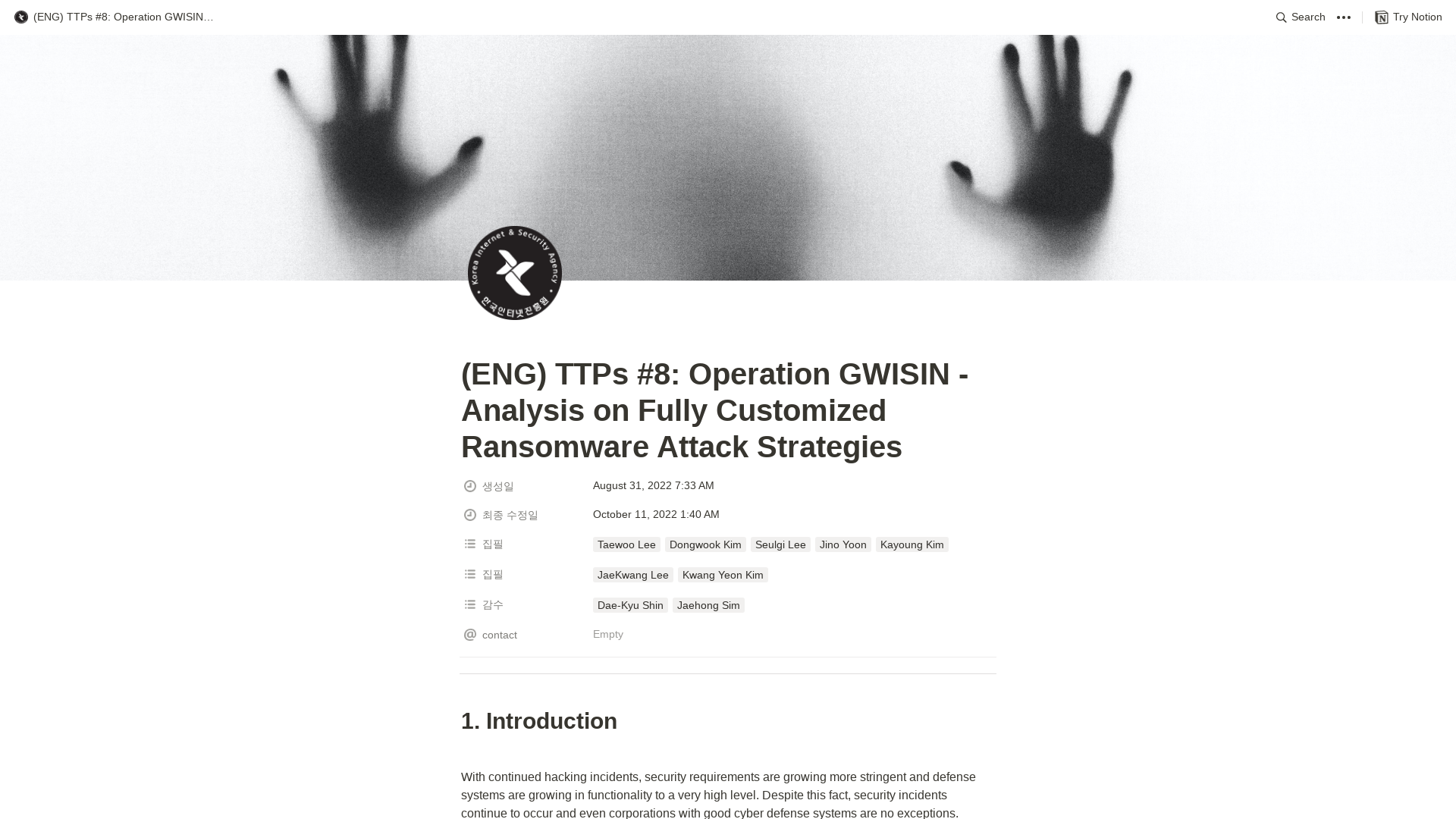 (ENG) TTPs #8: Operation GWISIN - Analysis on Fully Customized Ransomware Attack Strategies