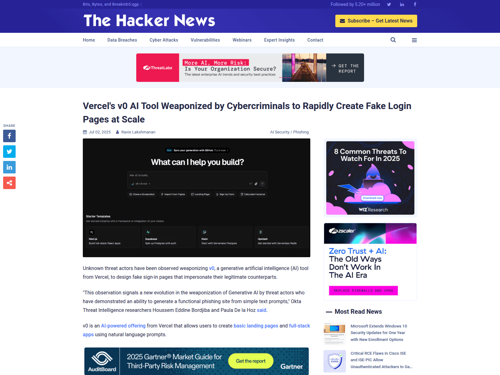 Vercel's v0 AI Tool Weaponized by Cybercriminals to Rapidly Create Fake Login Pages at Scale