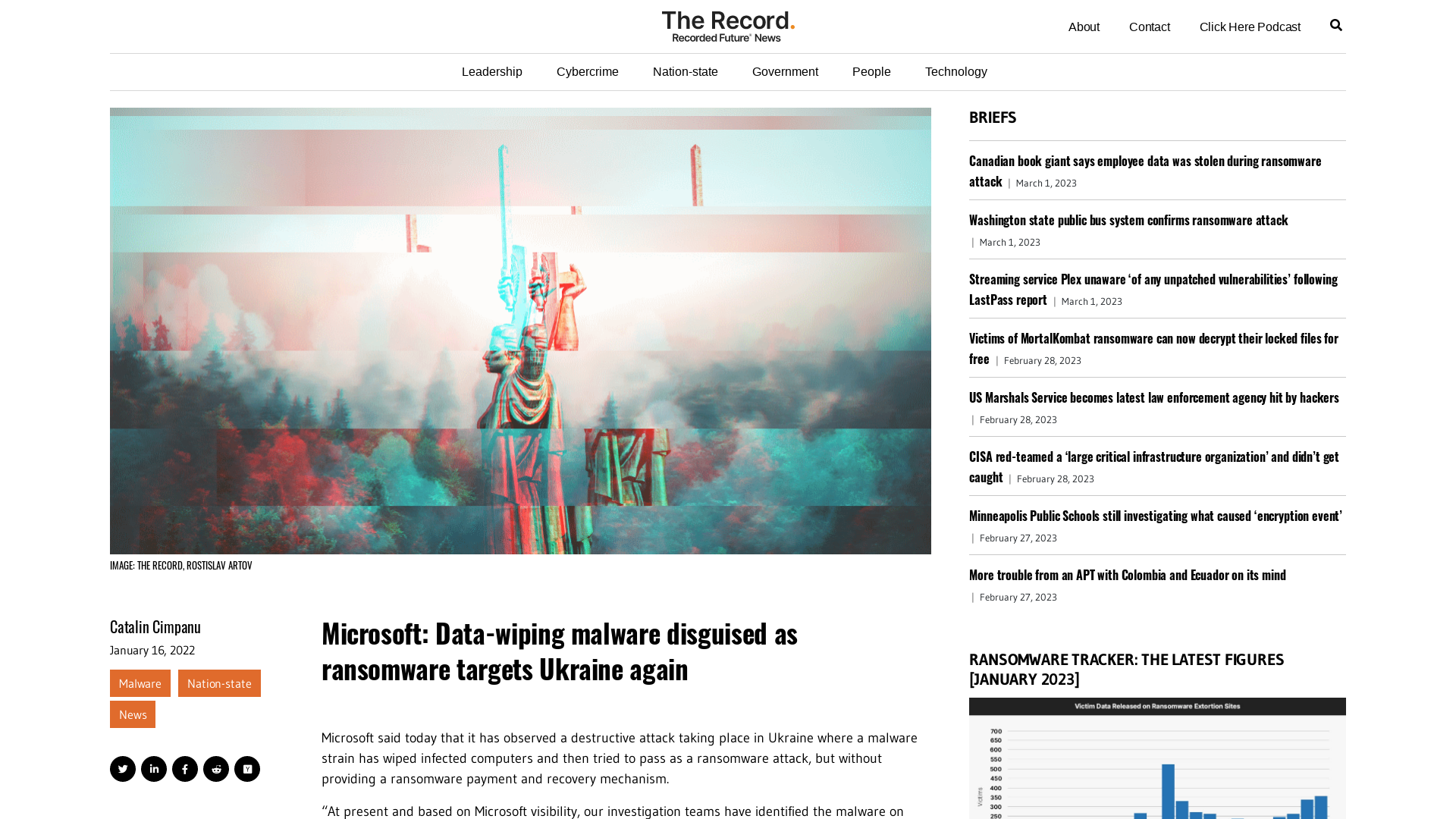 Microsoft: Data-wiping malware disguised as ransomware targets Ukraine again - The Record from Recorded Future News