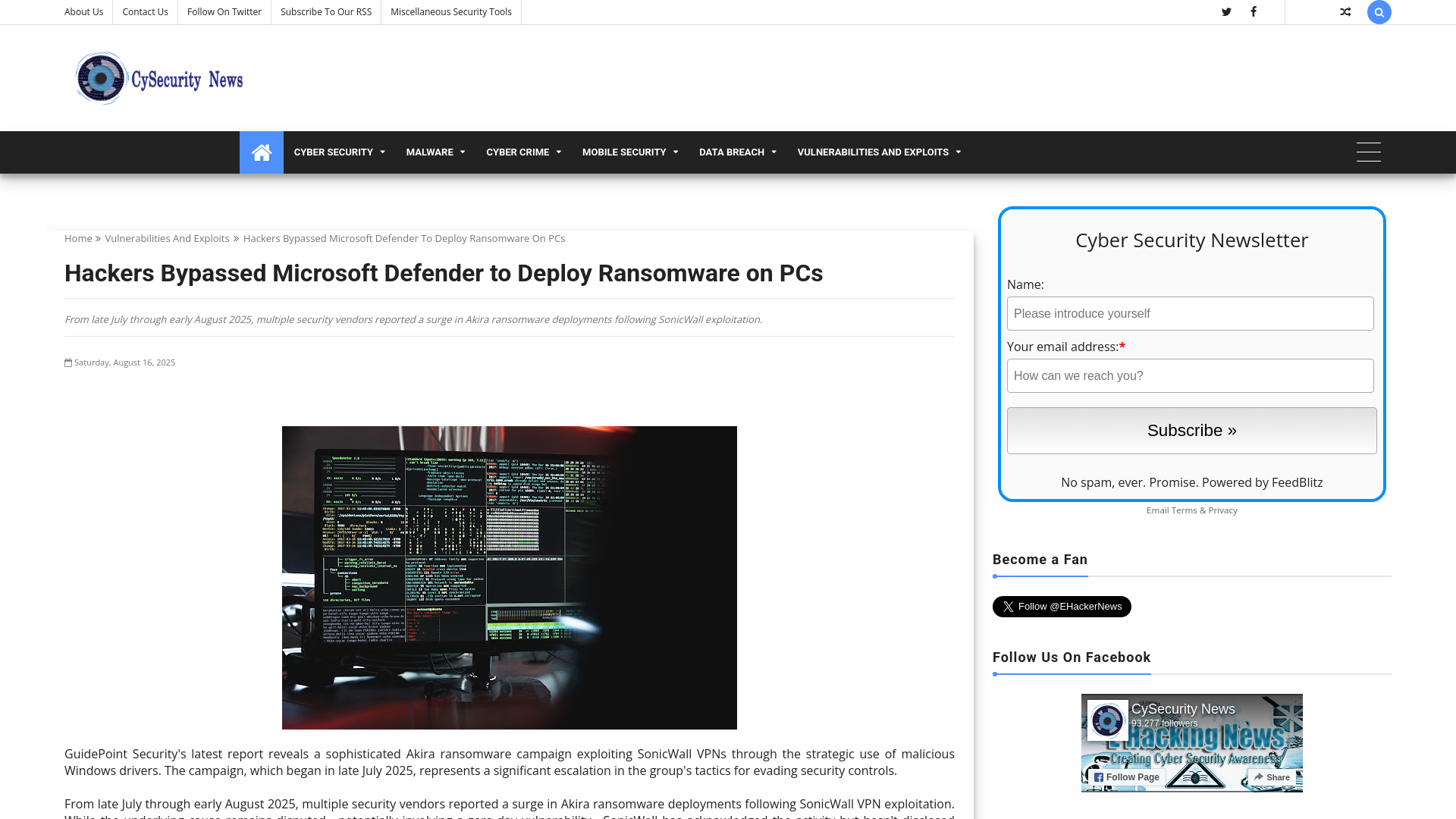 Hackers Bypassed Microsoft Defender to Deploy Ransomware on PCs - CySecurity News - Latest Information Security and Hacking Incidents