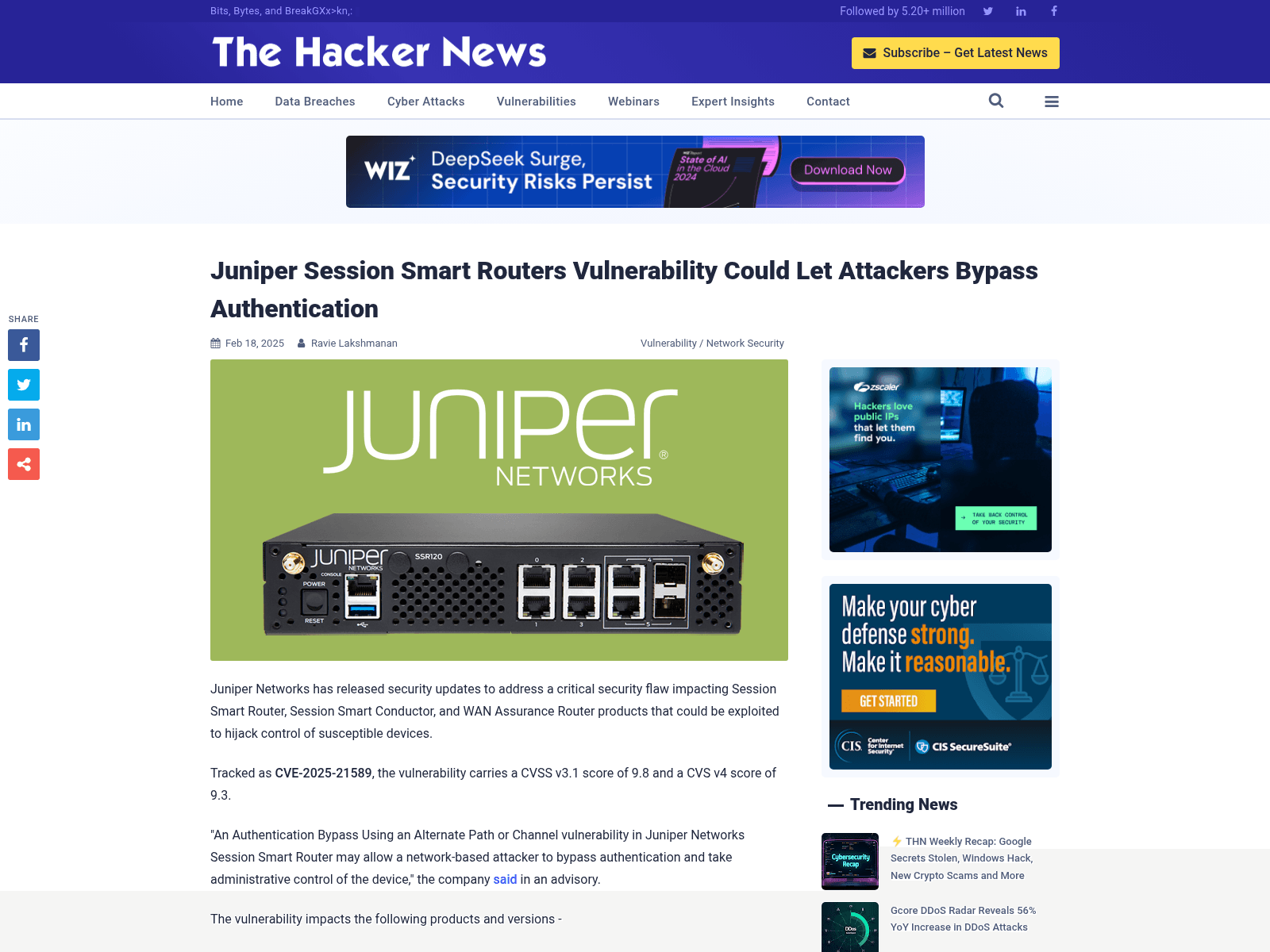 Juniper Session Smart Routers Vulnerability Could Let Attackers Bypass Authentication