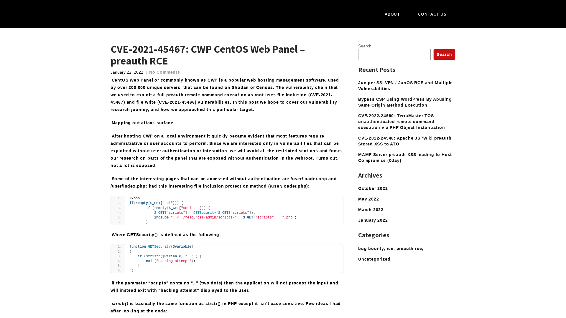 CVE-2021-45467: CWP CentOS Web Panel – preauth RCE – Blog | Octagon Networks
