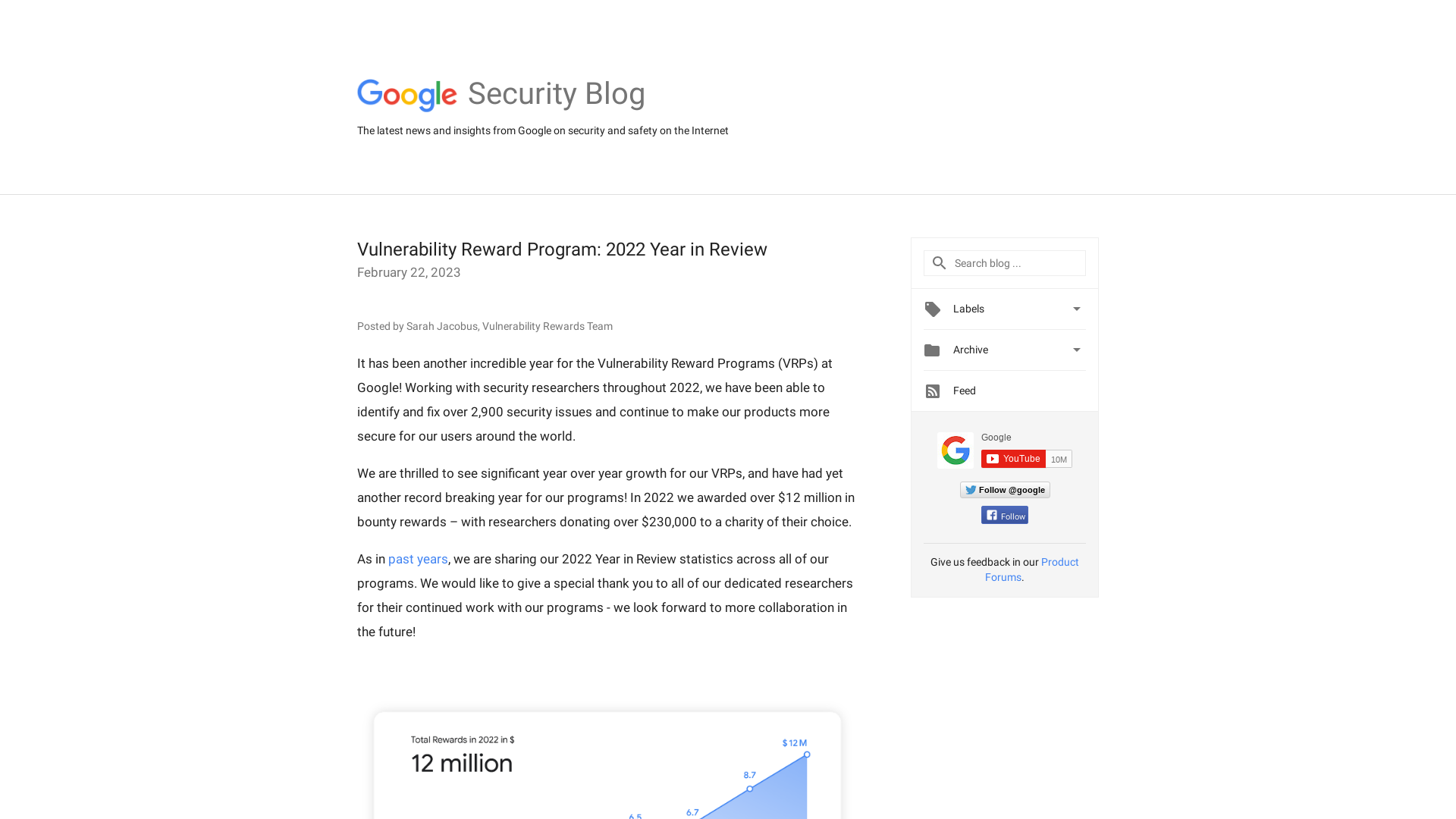 Google Online Security Blog: Vulnerability Reward Program: 2022 Year in Review