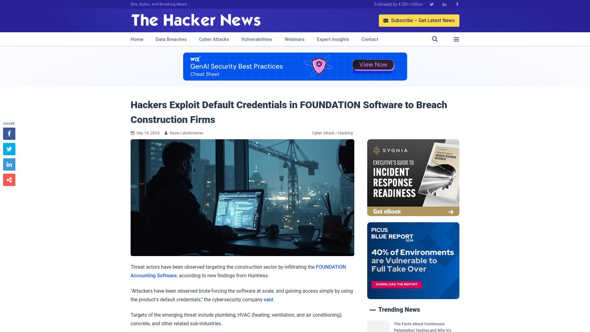 Hackers Exploit Default Credentials in FOUNDATION Software to Breach Construction Firms