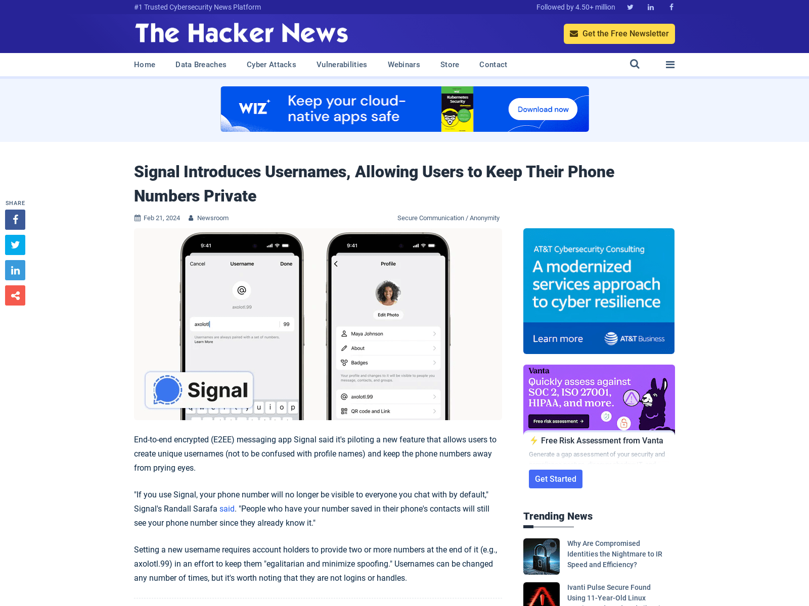 Signal Introduces Usernames, Allowing Users to Keep Their Phone Numbers Private