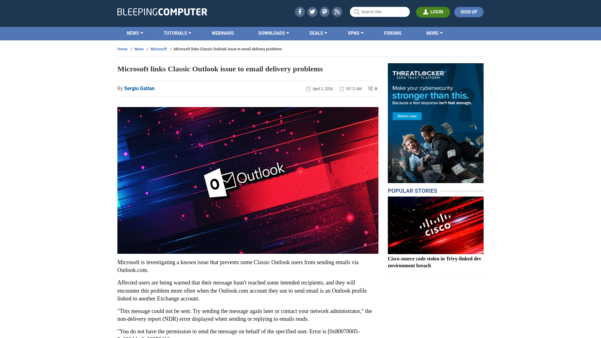 Microsoft links Classic Outlook issue to email delivery problems