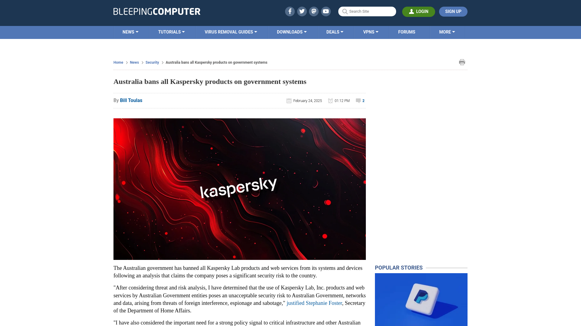 Australia bans all Kaspersky products on government systems