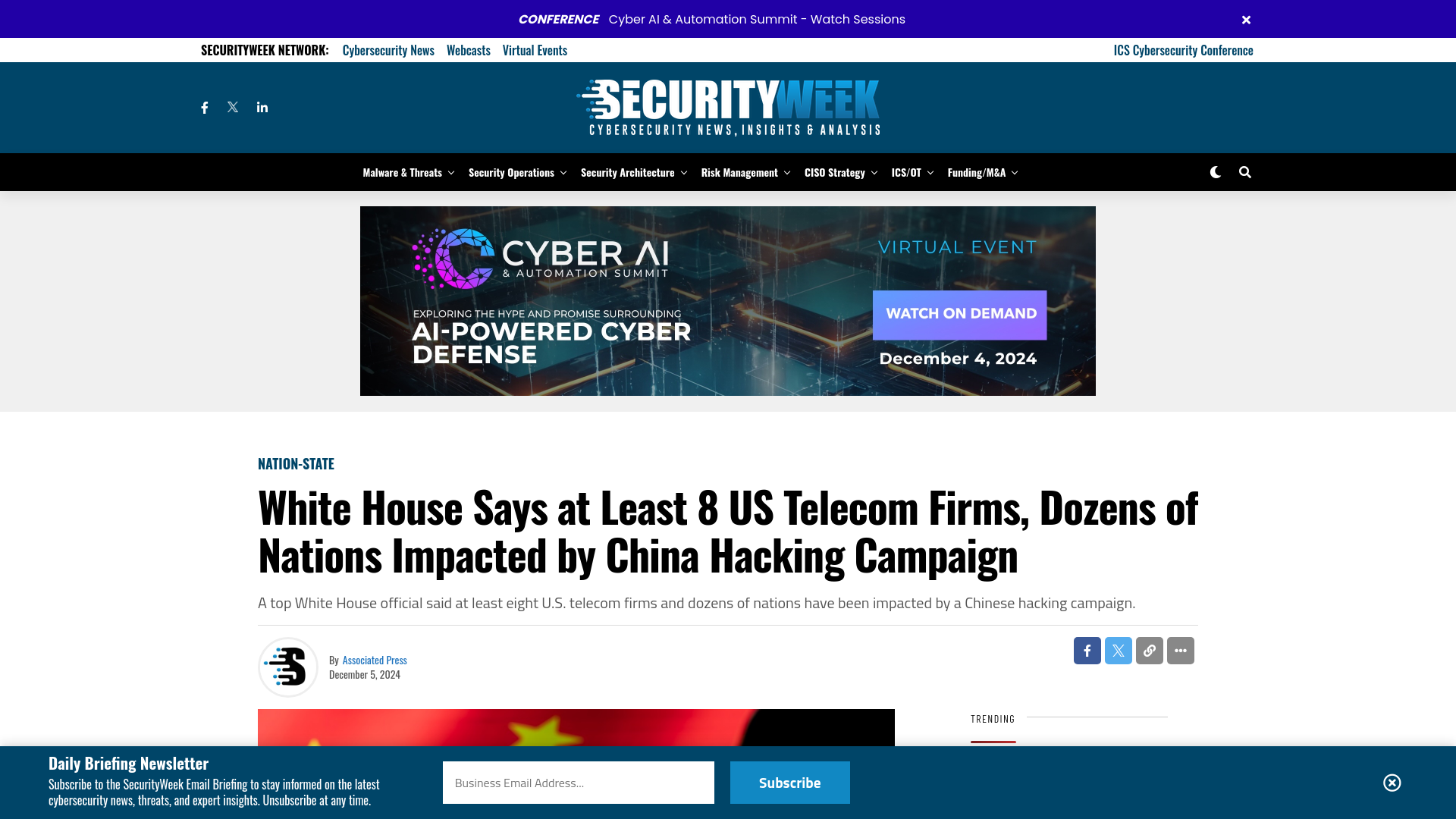 White House Says at Least 8 US Telecom Firms, Dozens of Nations Impacted by China Hacking Campaign - SecurityWeek