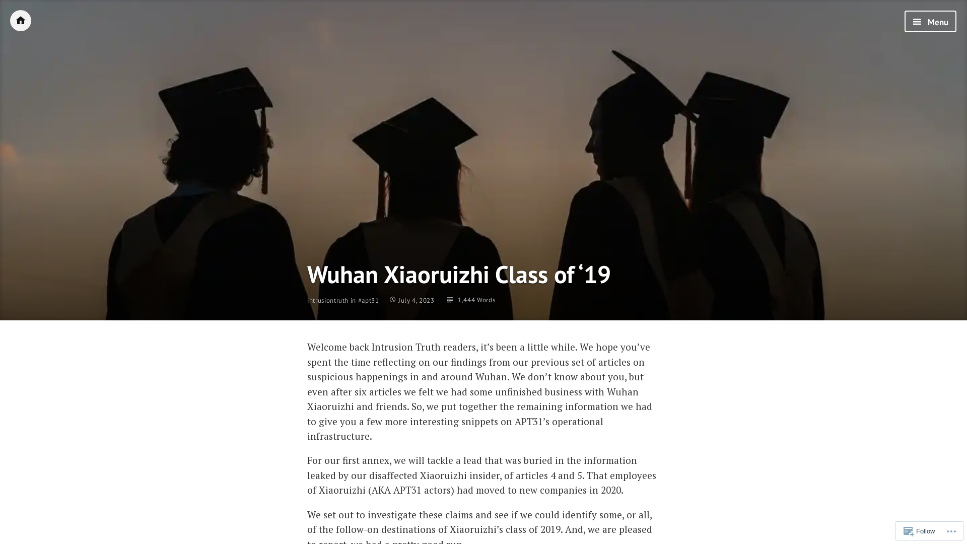 Wuhan Xiaoruizhi Class of ‘19 – Intrusion Truth