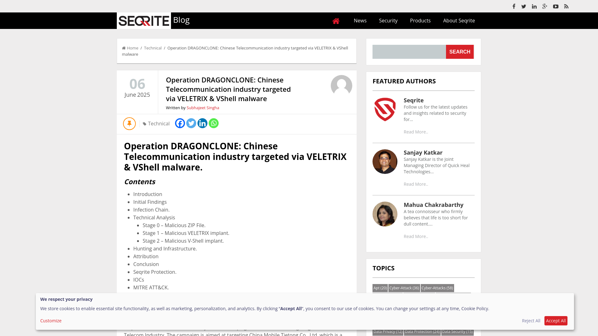 Operation DRAGONCLONE: Chinese Telecom Targeted by VELETRIX & VShell Malware