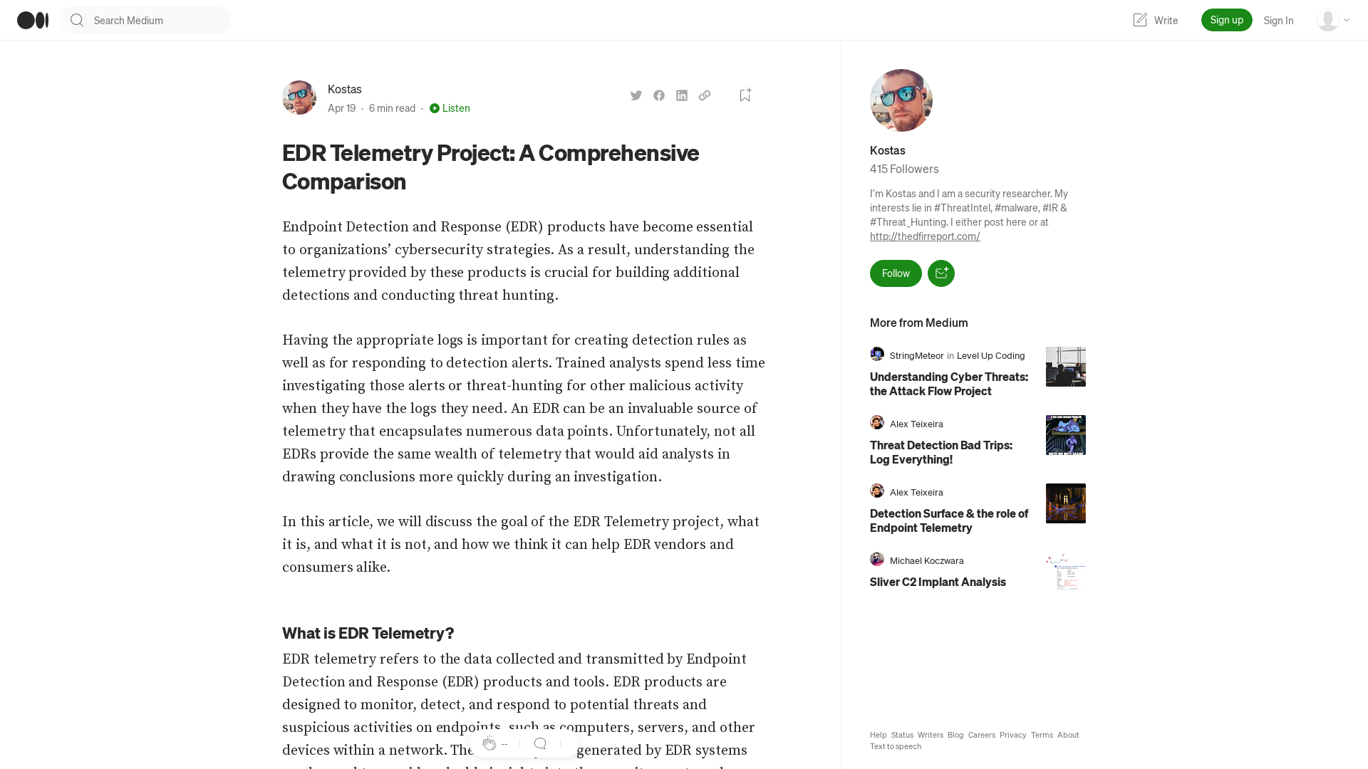 EDR Telemetry Project: A Comprehensive Comparison | by Kostas | Apr, 2023 | Medium