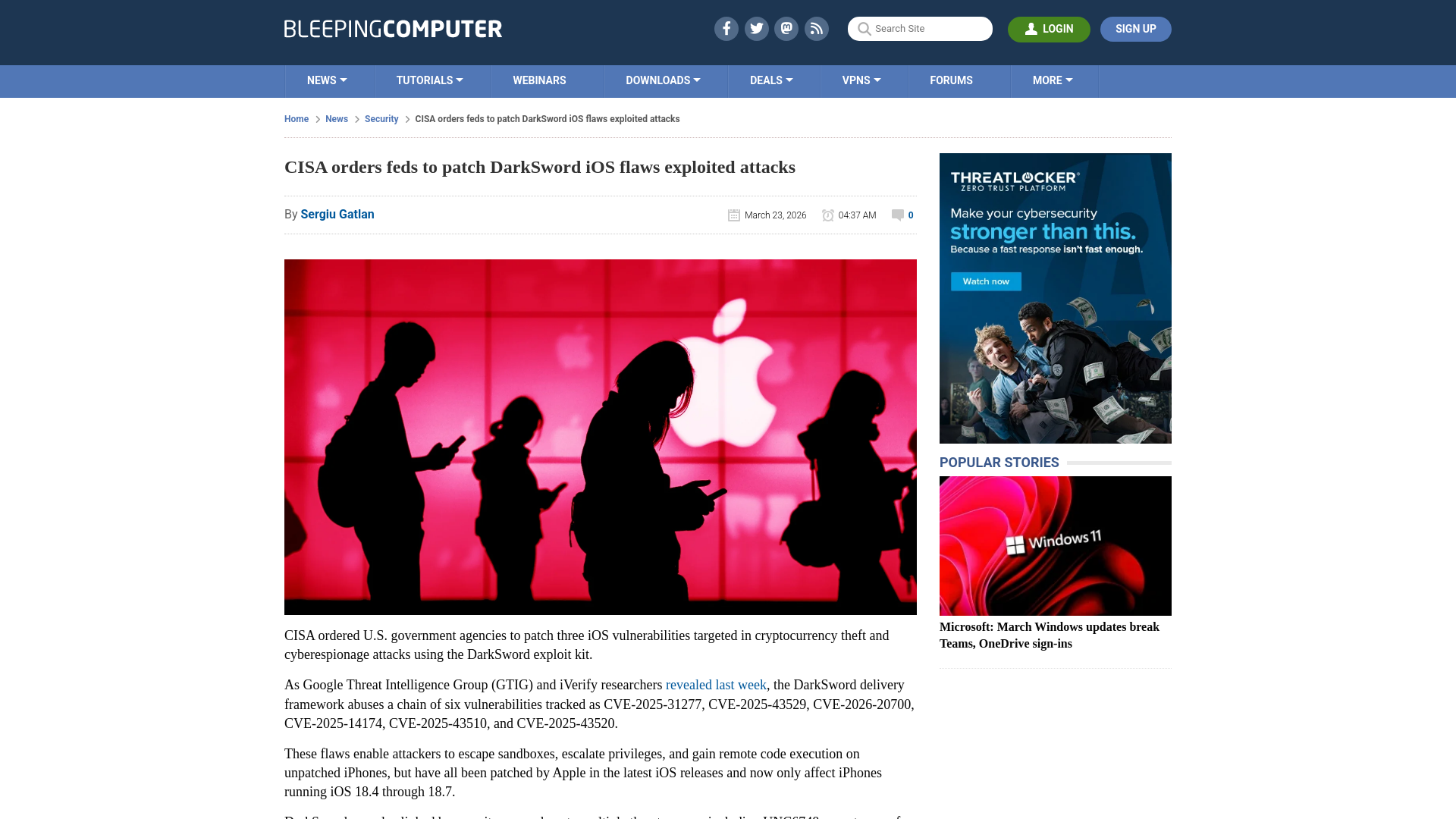 CISA orders feds to patch DarkSword iOS flaws exploited attacks