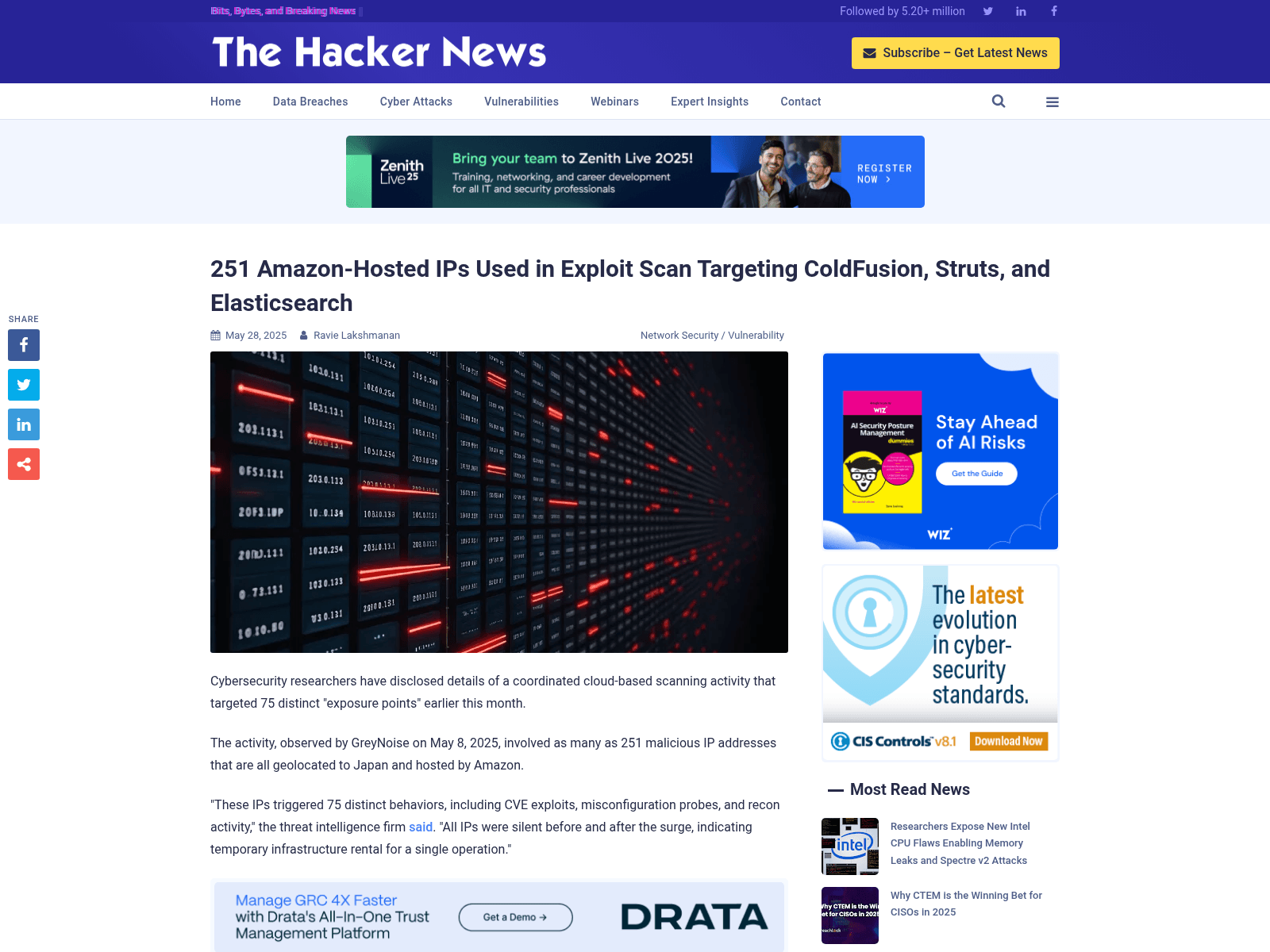 251 Amazon-Hosted IPs Used in Exploit Scan Targeting ColdFusion, Struts, and Elasticsearch