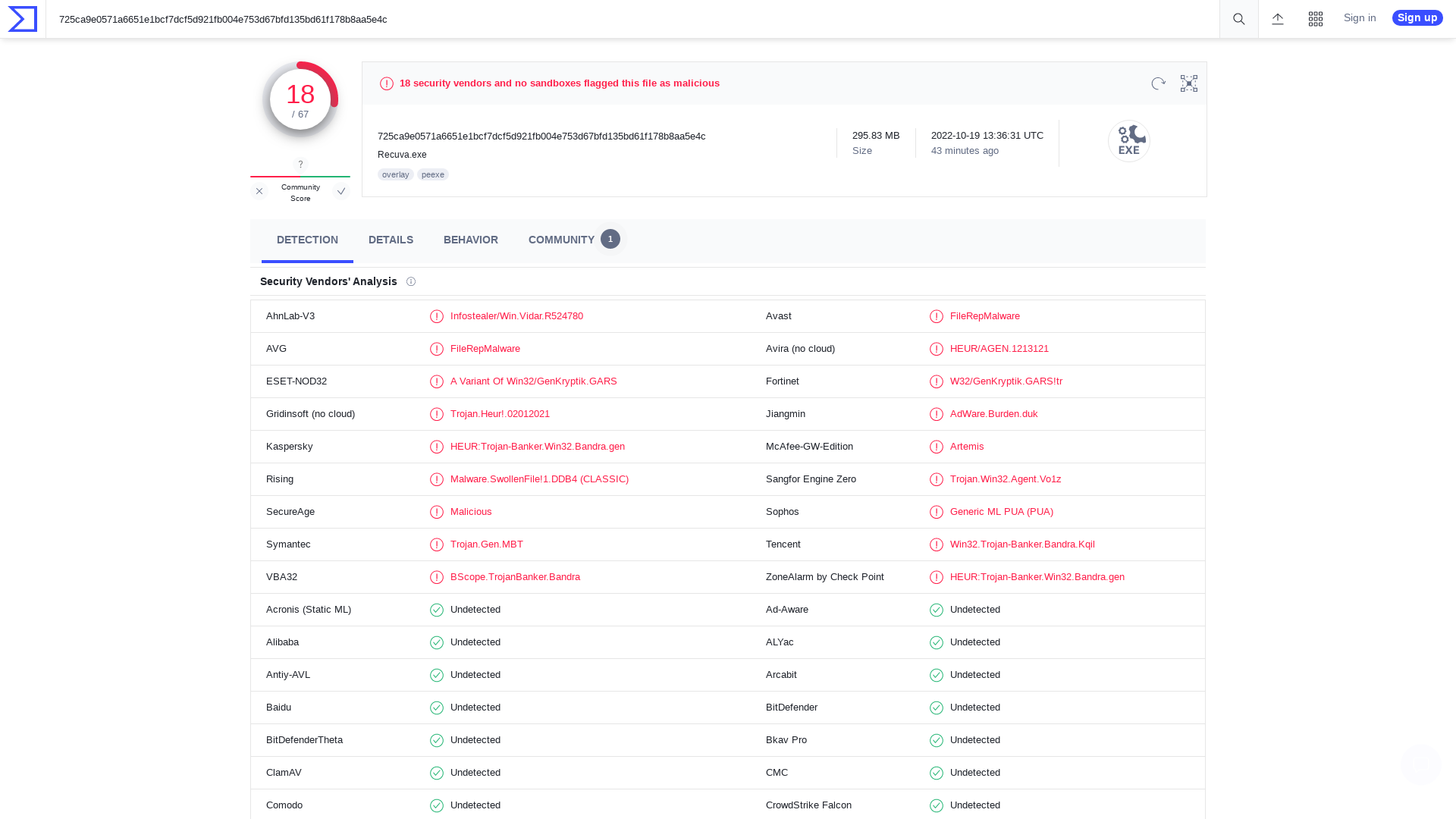 VirusTotal - File - 725ca9e0571a6651e1bcf7dcf5d921fb004e753d67bfd135bd61f178b8aa5e4c