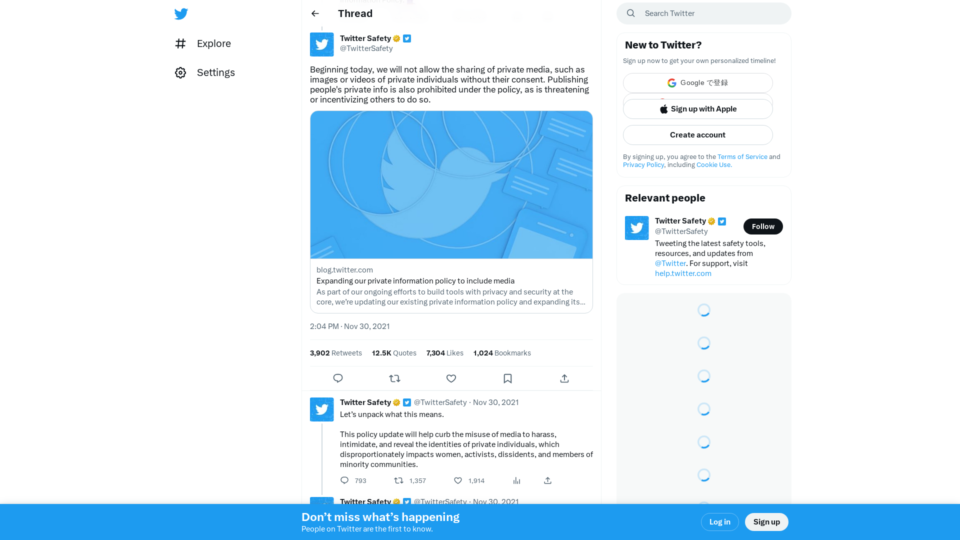 Twitter Safety on Twitter: "Beginning today, we will not allow the sharing of private media, such as images or videos of private individuals without their consent. Publishing people's private info is also prohibited under the policy, as is threatening or incentivizing others to do so.https://t.co/7EXvXdwegG" / Twitter