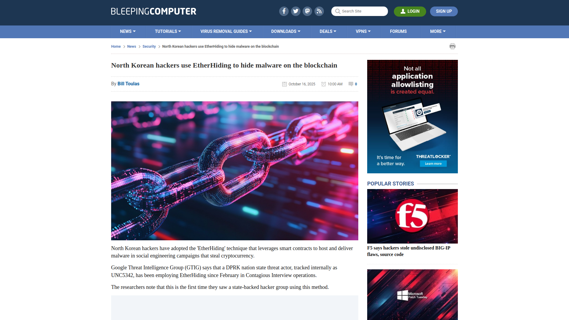 North Korean hackers use EtherHiding to hide malware on the blockchain