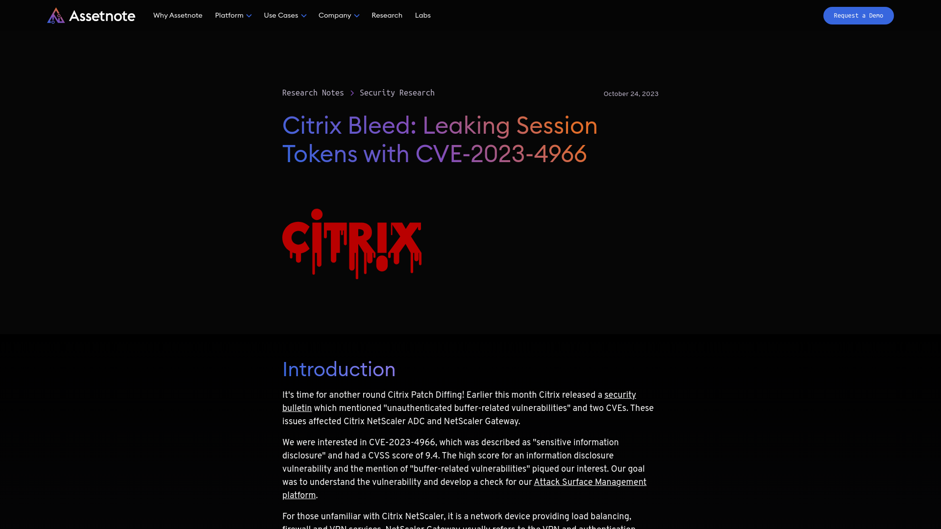 Citrix Bleed: Leaking Session Tokens with CVE-2023-4966