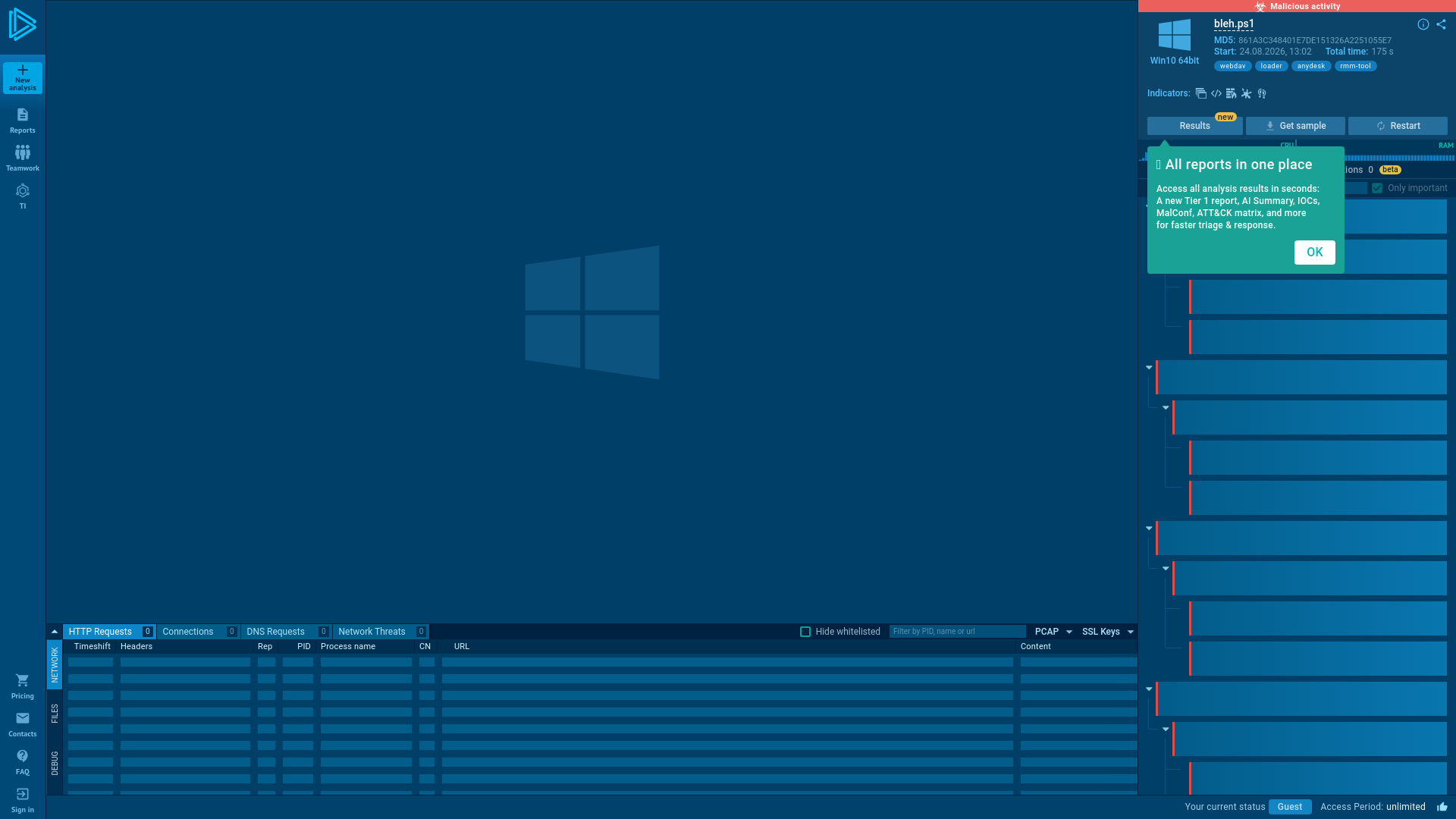 Analysis bleh.ps1 (MD5: 861A3C348401E7DE151326A2251055E7) Malicious activity - Interactive analysis ANY.RUN