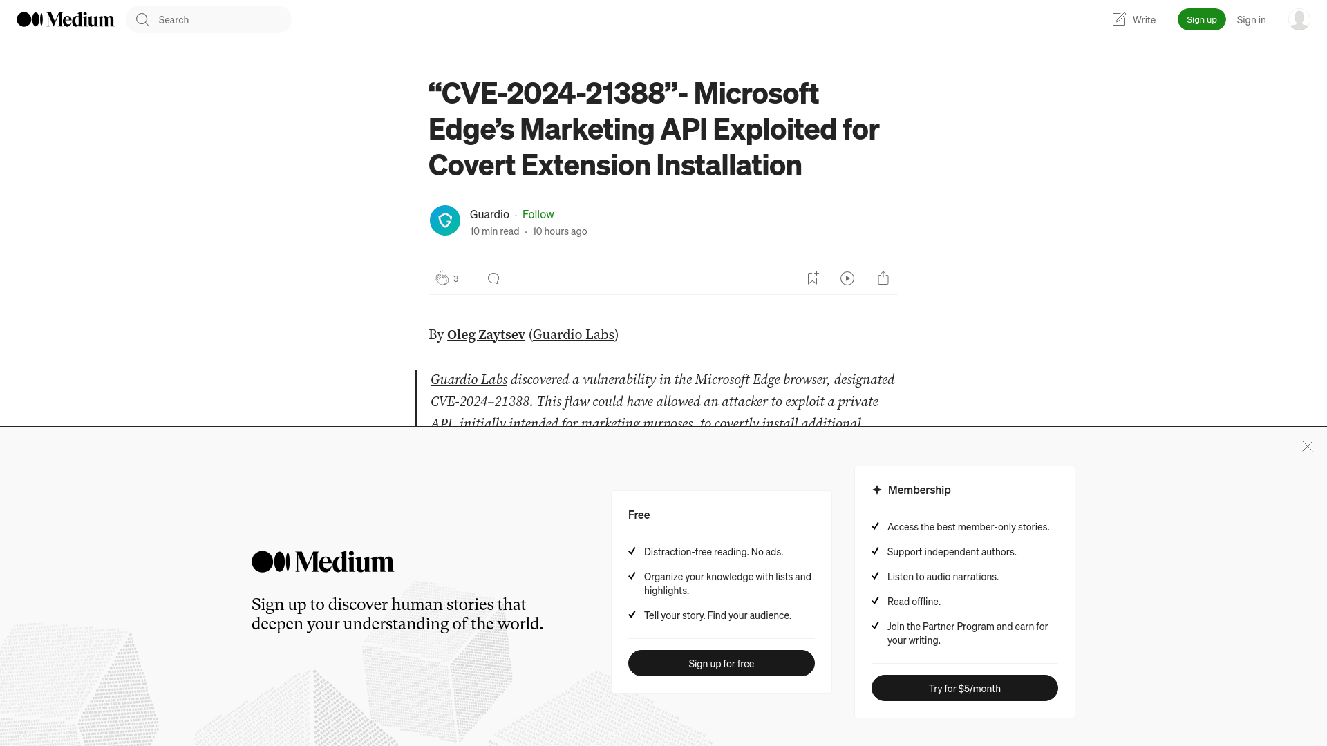 “CVE-2024-21388”- Microsoft Edge’s Marketing API Exploited for Covert Extension Installation | by Guardio | Mar, 2024 | Medium