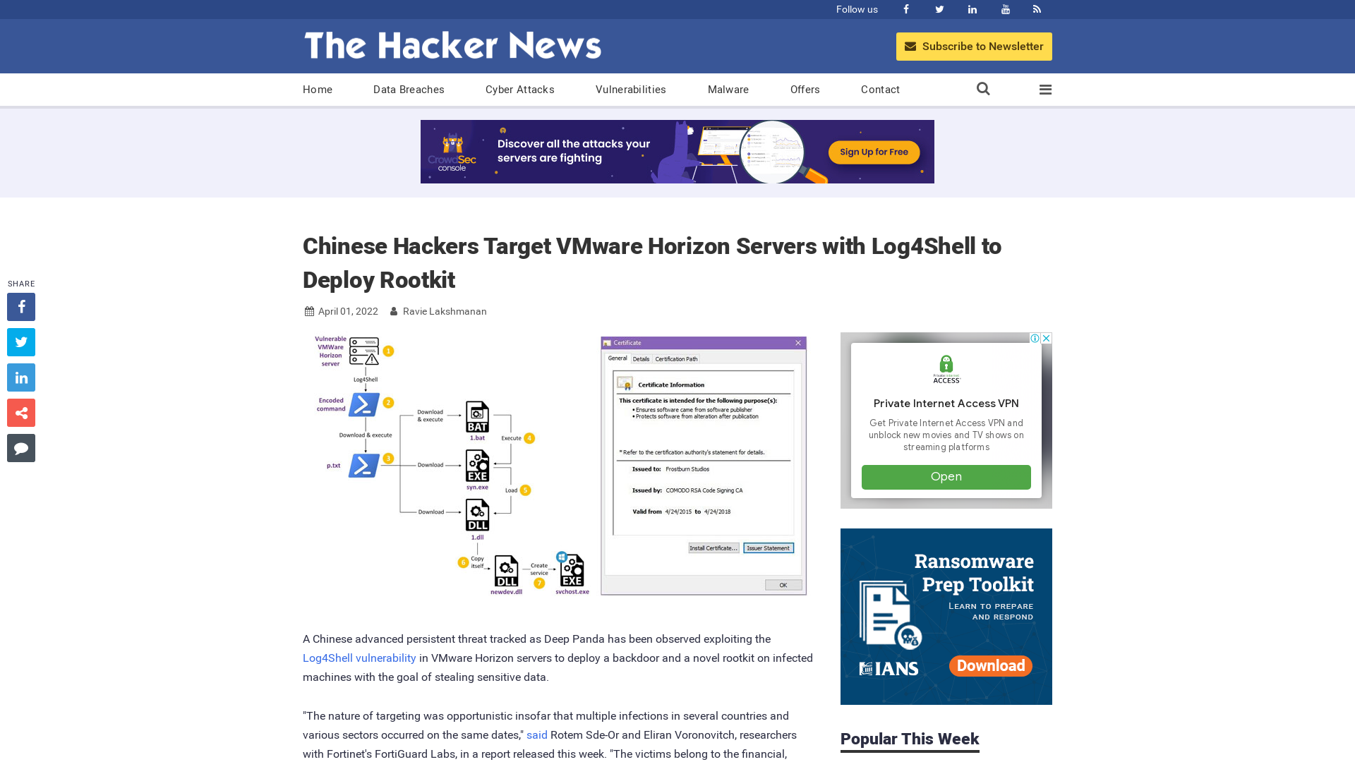 Chinese Hackers Target VMware Horizon Servers with Log4Shell to Deploy Rootkit