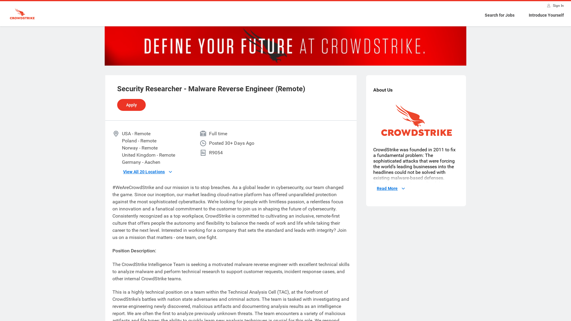 Security Researcher - Malware Reverse Engineer (Remote)