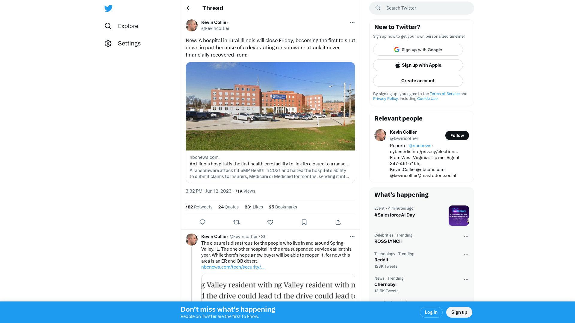 Kevin Collier on Twitter: "New: A hospital in rural Illinois will close Friday, becoming the first to shut down in part because of a devastating ransomware attack it never financially recovered from: https://t.co/ywvVvFI6TE" / Twitter