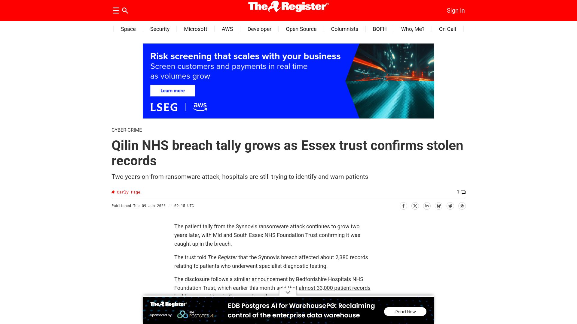 Qilin NHS breach tally grows as Essex trust confirms stolen records