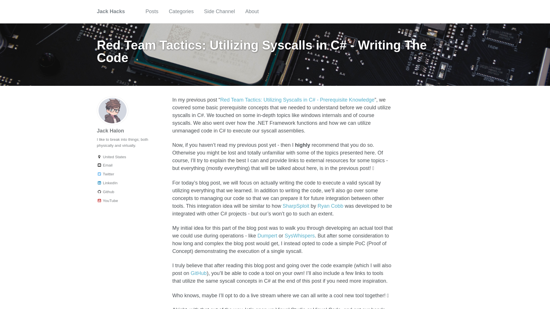 Red Team Tactics: Utilizing Syscalls in C# - Writing The Code - Jack Hacks