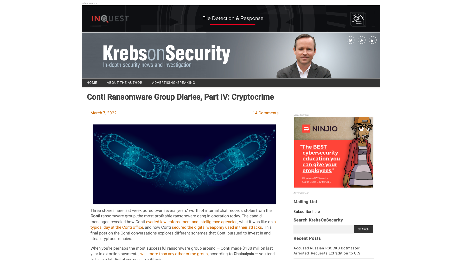 Conti Ransomware Group Diaries, Part IV: Cryptocrime – Krebs on Security