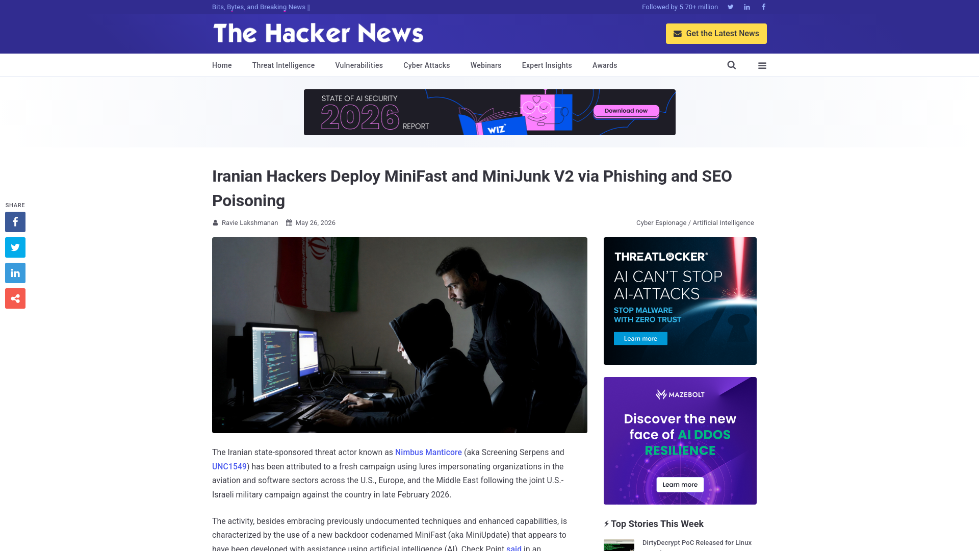 Iranian Hackers Deploy MiniFast and MiniJunk V2 via Phishing and SEO Poisoning