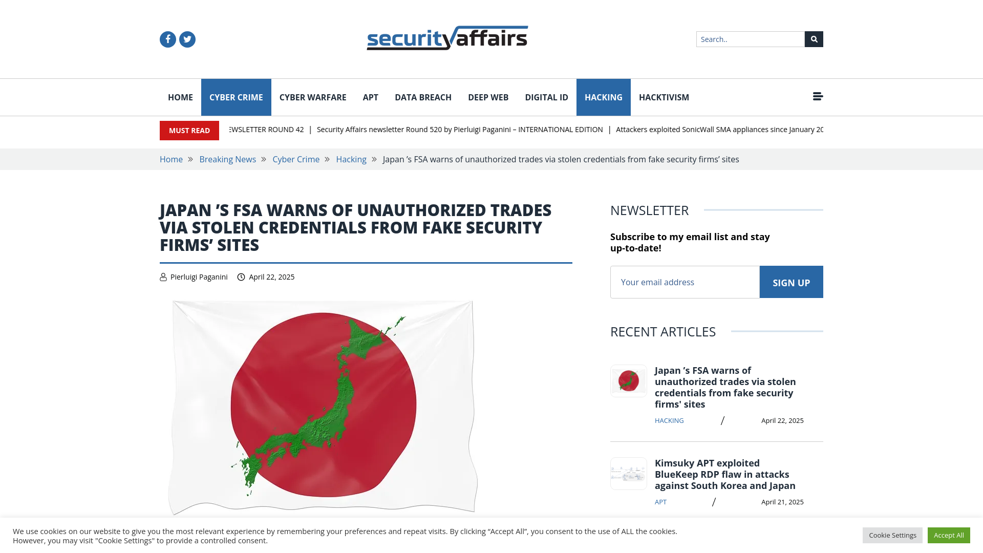 Japan ’s FSA warns of unauthorized trades via stolen credentials from fake security firms' sites