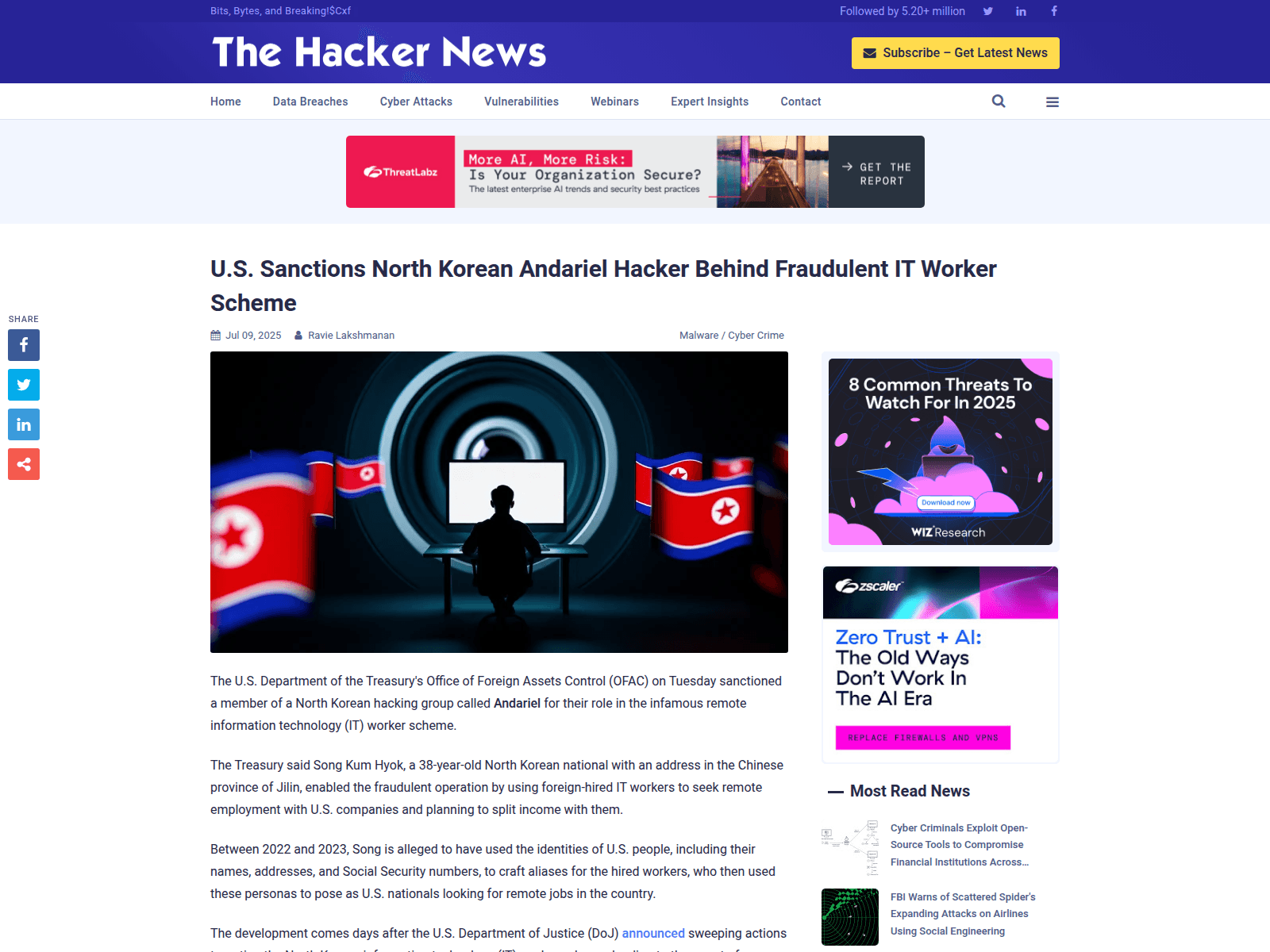 U.S. Sanctions North Korean Andariel Hacker Behind Fraudulent IT Worker Scheme