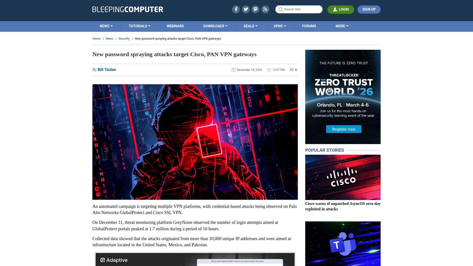 New password spraying attacks target Cisco, PAN VPN gateways