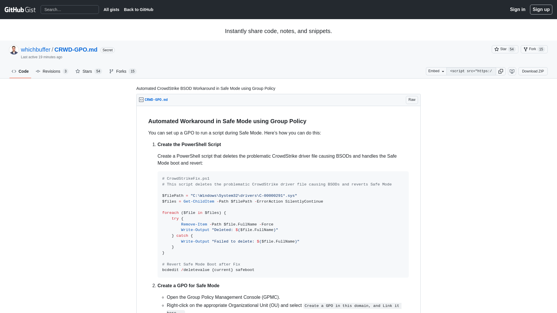 Automated CrowdStrike BSOD Workaround in Safe Mode using Group Policy · GitHub