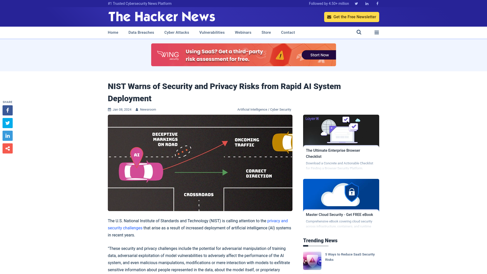 NIST Warns of Security and Privacy Risks from Rapid AI System Deployment