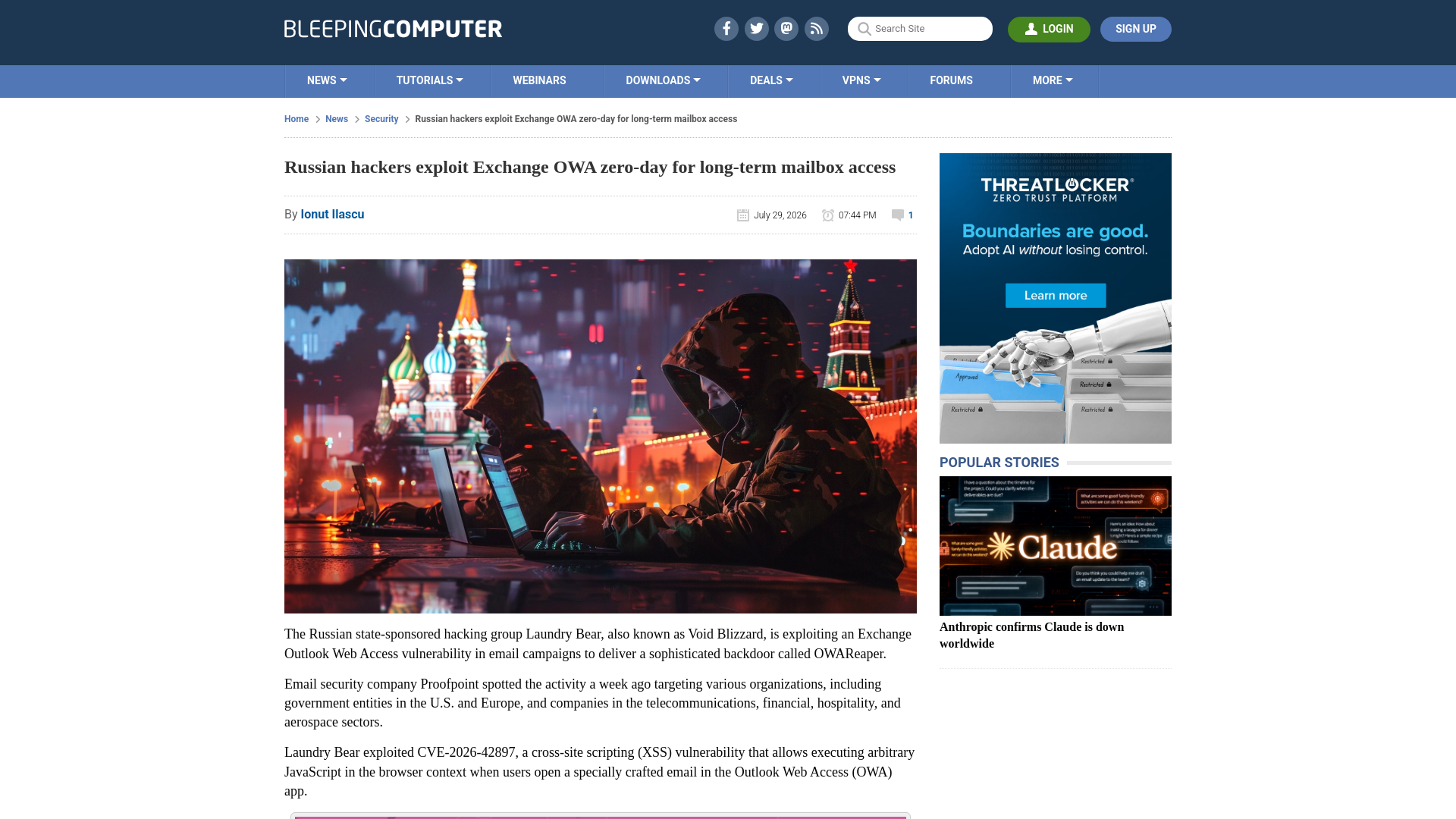 Russian hackers exploit Exchange OWA zero-day for long-term mailbox access