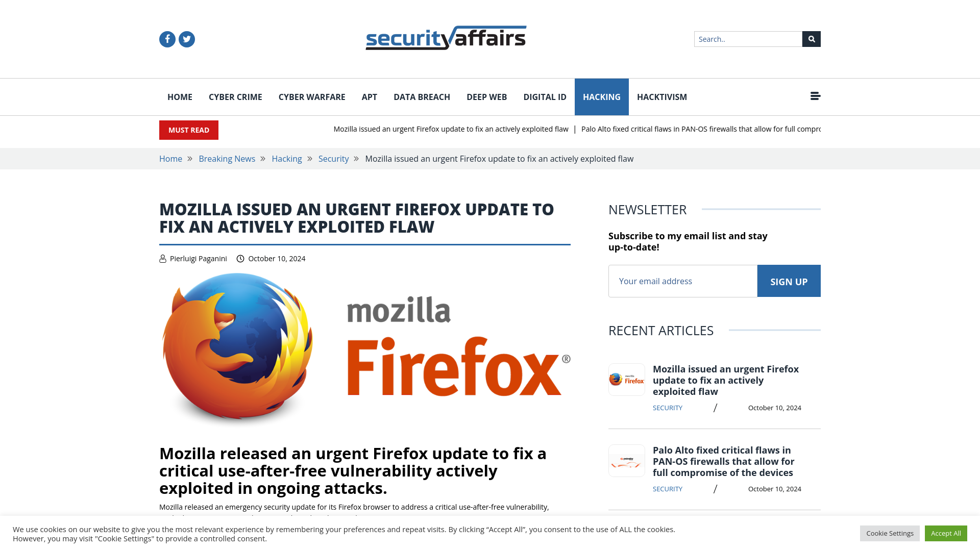 Mozilla issued an urgent Firefox update to fix actively exploited flaw