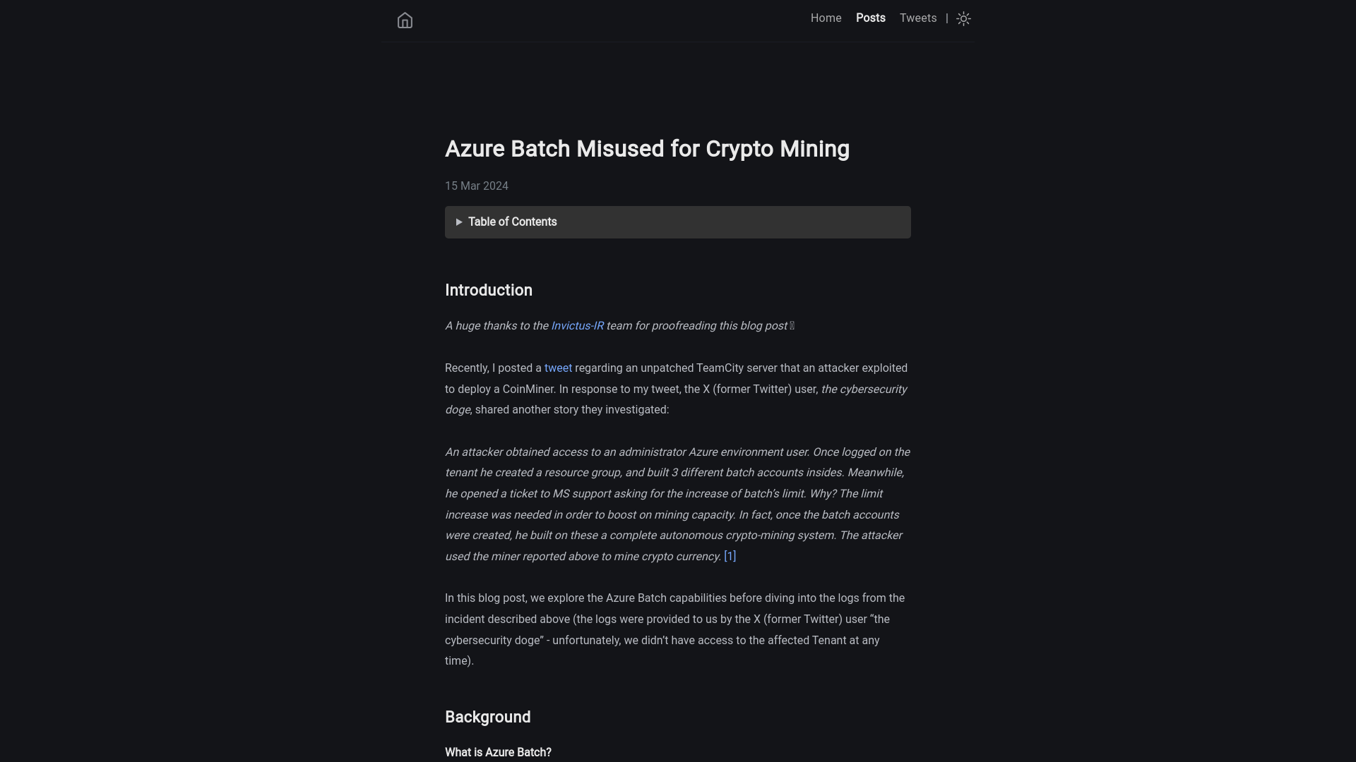 Azure Batch Misused for Crypto Mining | dfir.ch