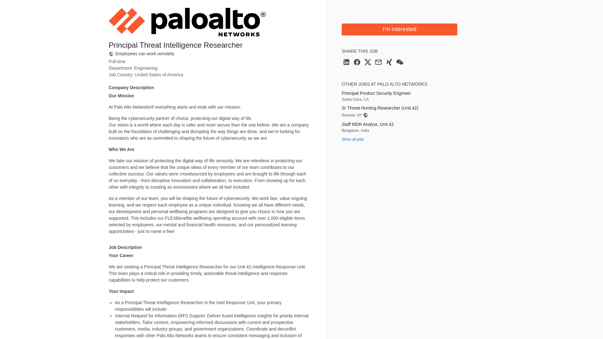 Palo Alto Networks Principal Threat Intelligence Researcher | SmartRecruiters